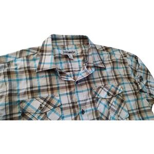 Ablanche Western Shirt‎ Button Down Blue Brown Plaid Short Sleeve Mens XXL SEE